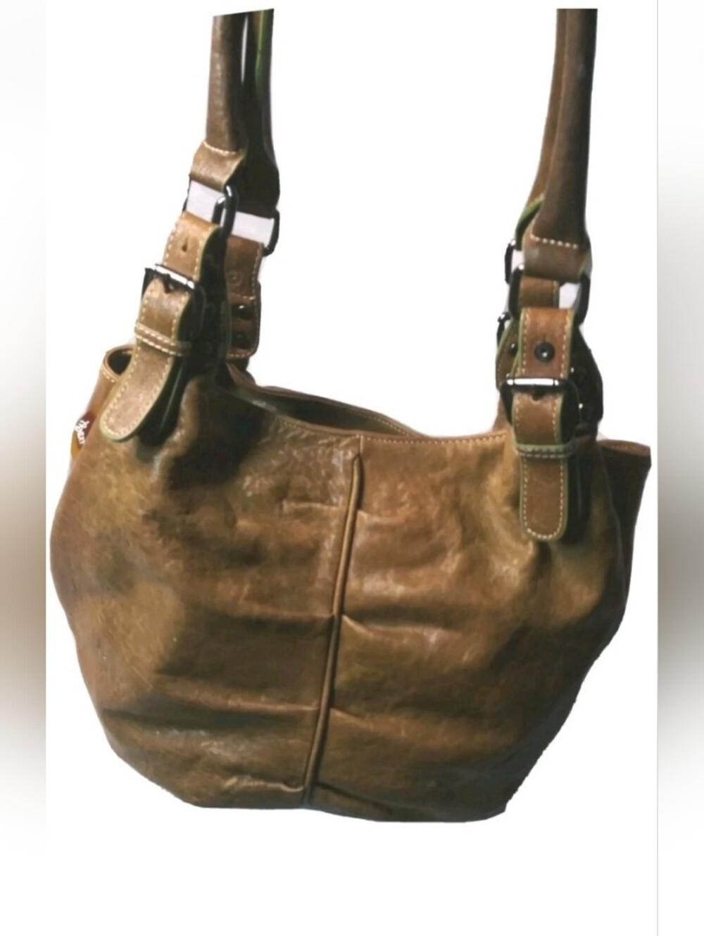 Vintage Barr + Barr New York Leather Bag Boho Shoulder Tote Olive Brown &  Green - Picture 2 of 10